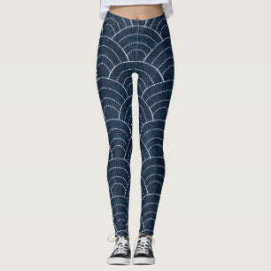 Sashiko Embroidery: Indigo Japanese Pattern. Leggings