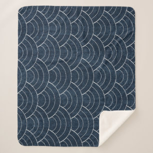 Sashiko Embroidery: Indigo Japanese Pattern. Sherpa Blanket