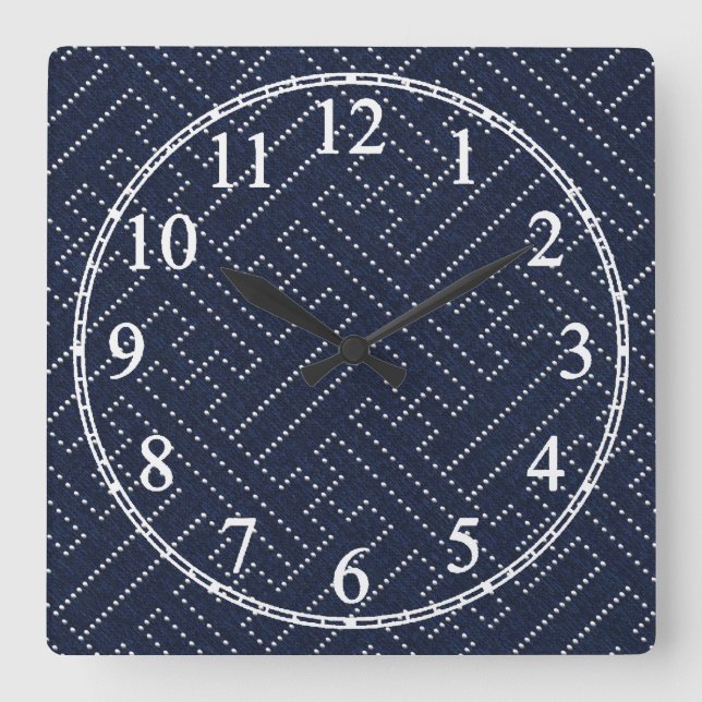 Sashiko Key Square Wall Clock (Front)