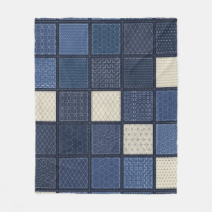 Sashiko Sampler Quilt Indigo Japanese Stitching Fleece Blanket