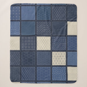 Sashiko Sampler Quilt Indigo Japanese Stitching Sherpa Blanket