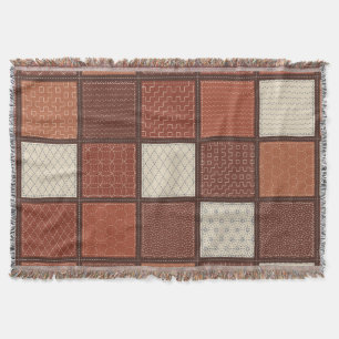 Sashiko Sampler Quilt Persimmon Rust Japanese Throw Blanket