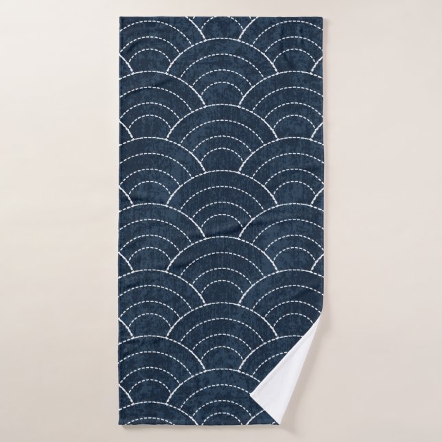 Sashiko seamless indigo dye pattern with tradition bath towel (Bath Towel)