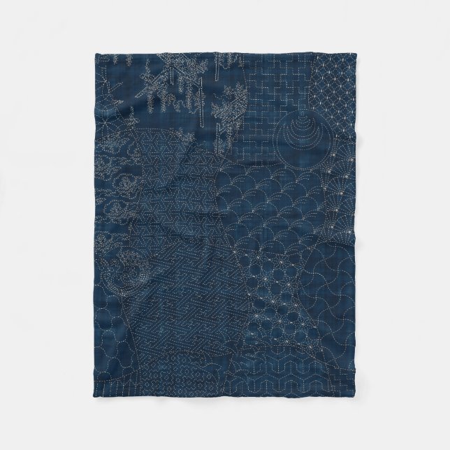 Sashiko-style embroidery Design - Fleece Blanket (Front)