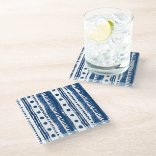 Sashiko White and Blue Pattern Glass Coaster