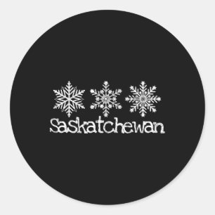 Saskatchewan Canada Ski Skiing Skier Snowflakes Ru Classic Round Sticker