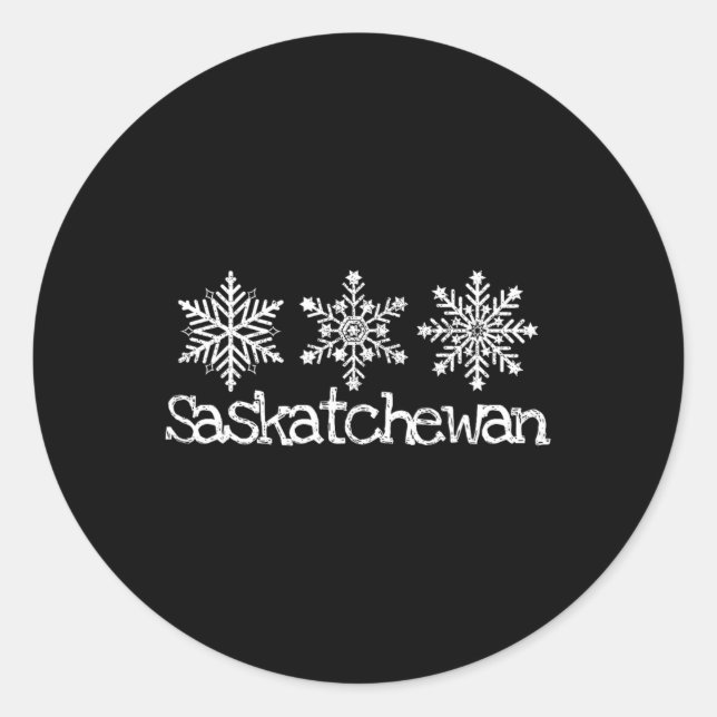 Saskatchewan Canada Ski Skiing Skier Snowflakes Ru Classic Round Sticker (Front)