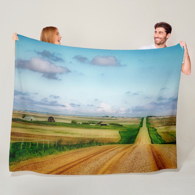 Saskatchewan Prairie Road  Fleece Blanket (In Situ)