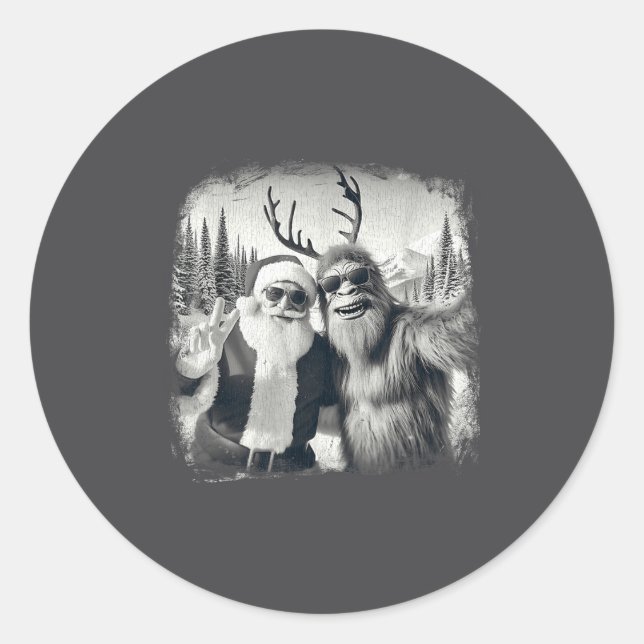 Sasquatch 67 Christmas Tree Funny Santa Bigfoot  Classic Round Sticker (Front)