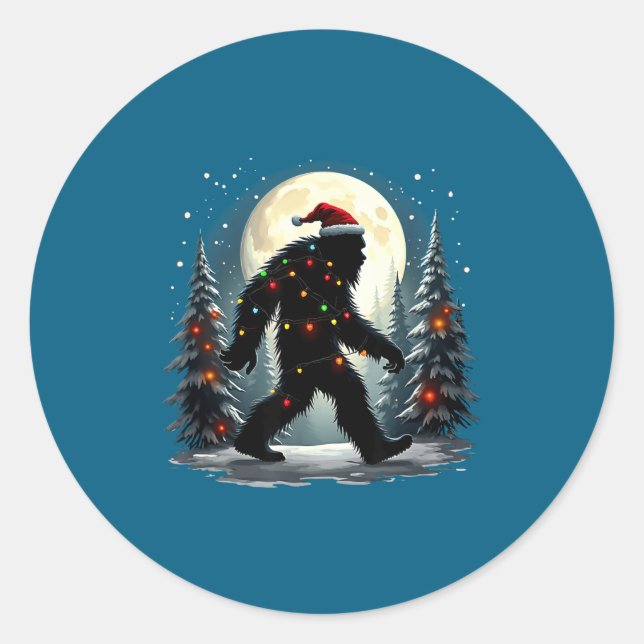 Sasquatch 67 Santa Bigfoot Christmas Tree Funny  Classic Round Sticker (Front)
