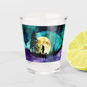 Sasquatch and Bear on the mountain Shot Glass