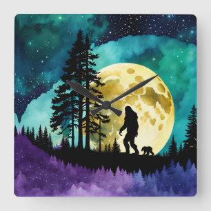 Sasquatch and Bear on the mountain Square Wall Clock