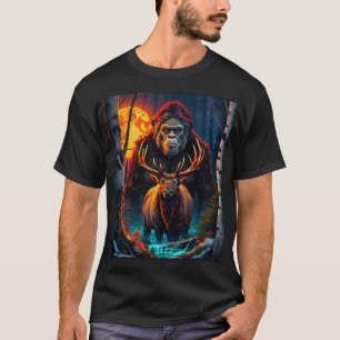 Sasquatch and Elk Moonlit Hunt  T-Shirt