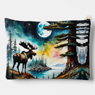 Sasquatch and Moose on a Forest Ridge Above Ocean Accessory Pouch