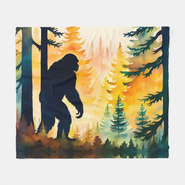 Sasquatch Autumn Landscape Sunset Fleece Blanket (Front (Horizontal))