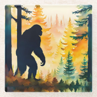 Sasquatch Autumn Landscape Sunset Glass Coaster