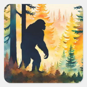 Sasquatch Autumn Landscape Sunset Square Sticker