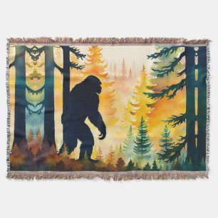 Sasquatch Autumn Landscape Sunset Throw Blanket