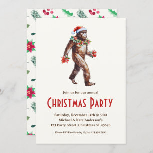 Sasquatch Big Foot in a Santa Hat Christmas Party Invitation