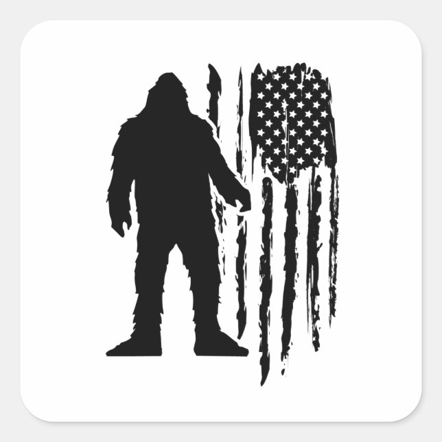Sasquatch Bigfoot American Flag Square Sticker (Front)