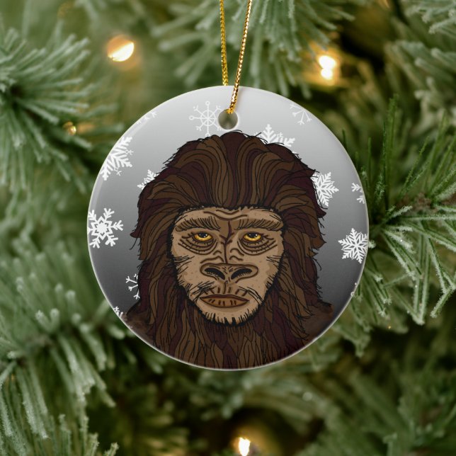 Sasquatch Bigfoot and Snowflakes Christmas Ceramic Tree Decoration (Tree)