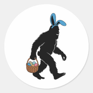 Sasquatch Bigfoot Bunny Ears Carrying Easter Eggs  Classic Round Sticker