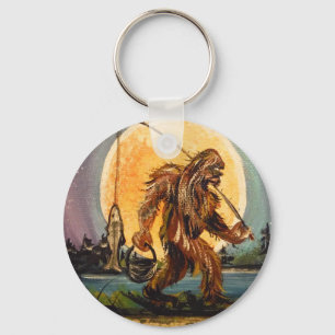Sasquatch Bigfoot Gone Fishing Original Key Ring