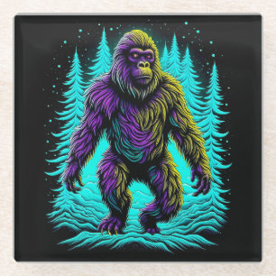 Sasquatch Bigfoot in Teal and Black Glass Coaster