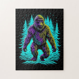 Sasquatch Bigfoot in Teal and Black Jigsaw Puzzle