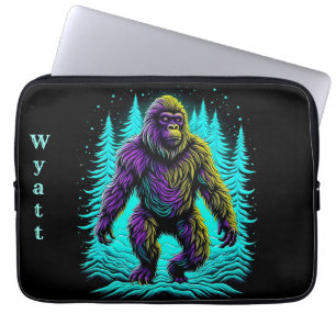 Sasquatch Bigfoot in Teal and Black Personalised Laptop Sleeve