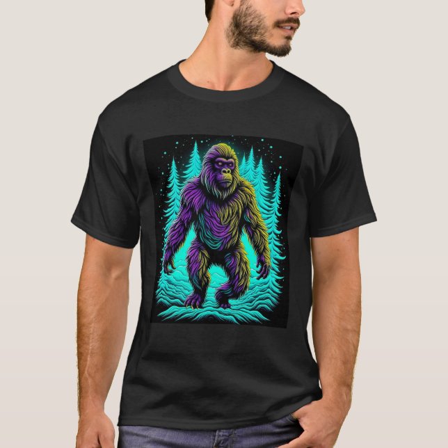 Sasquatch Bigfoot in Teal and Black T-Shirt (Front)