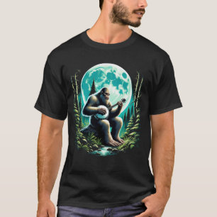 Sasquatch Bigfoot Playing Banjo on Full Moon T-Shirt