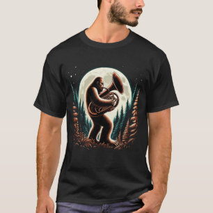 Sasquatch Bigfoot Playing Tuba on Full Moon Tuba T-Shirt