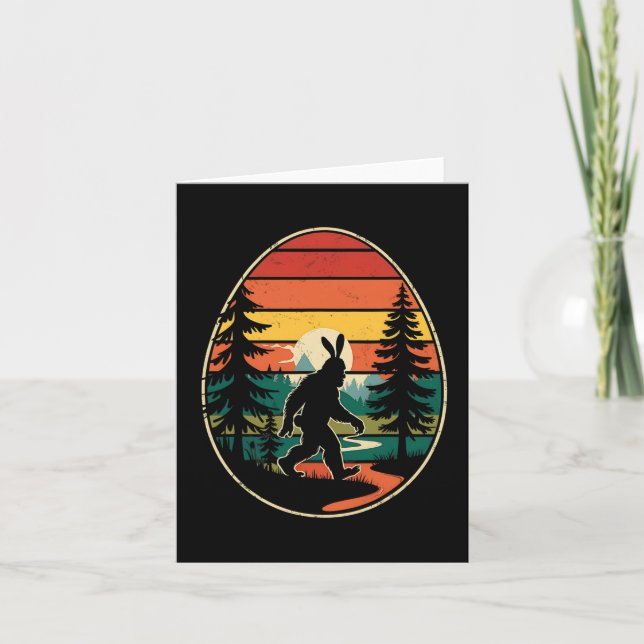Sasquatch Bunny Egg Retro Easter Hiking Adventure  Card (Front)