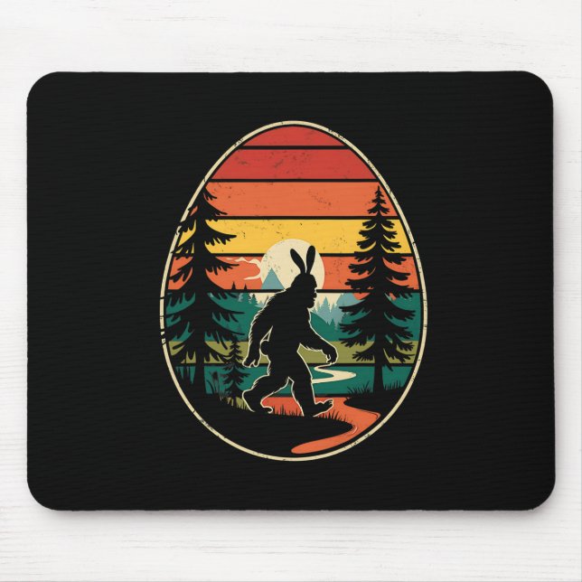 Sasquatch Bunny Egg Retro Easter Hiking Adventure  Mouse Mat (Front)