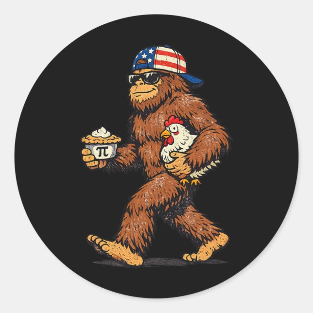 Sasquatch Chicken Pie Funny Pi Day  Classic Round Sticker (Front)