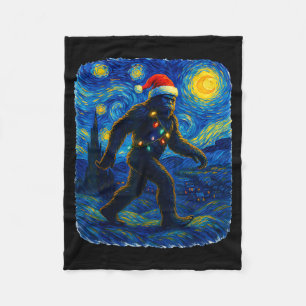 Sasquatch Christmas Bigfoot Santa Hat Van Gogh Sta Fleece Blanket