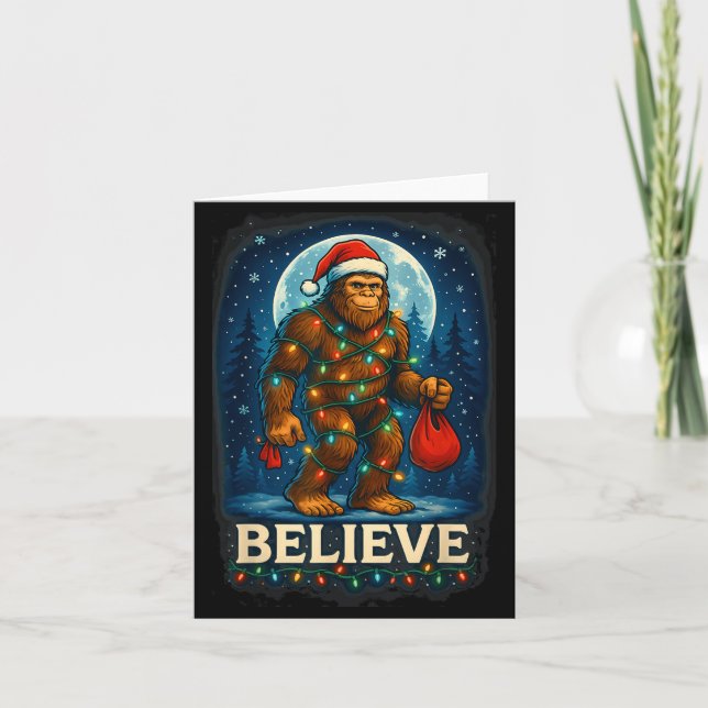 Sasquatch Christmas Lights Holiday Believe  Card (Front)