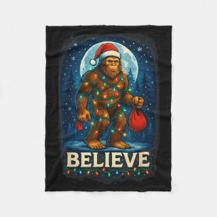 Sasquatch Christmas Lights Holiday Believe  Fleece Blanket
