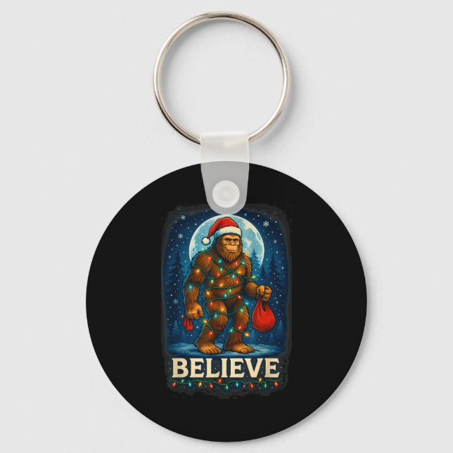 Sasquatch Christmas Lights Holiday Believe  Key Ring (Front)