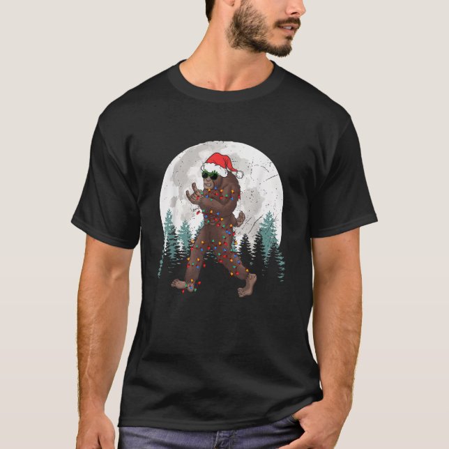 Sasquatch Christmas Tree Bigfoot Lights Xmas Rock  T-Shirt (Front)