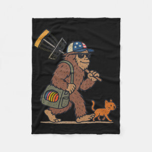 Sasquatch Disc Golfer Funny Cat Disc Golf  Fleece Blanket