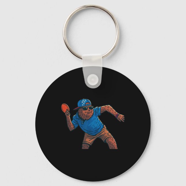 Sasquatch Disc Golfer Funny Disc Golf _1  Key Ring (Front)