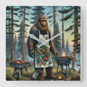 Sasquatch Fish Grillmaster Dad Square Wall Clock