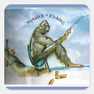 Sasquatch Fishing Square Sticker