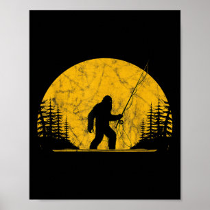 Sasquatch Fly Fishing Vintage Trout Fisherman Funn Poster