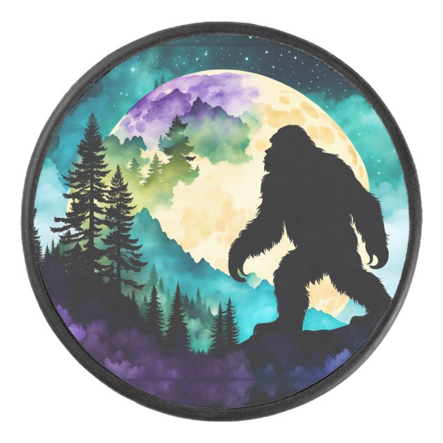 Sasquatch Full moon on the Mountain II Hockey Puck (Front)