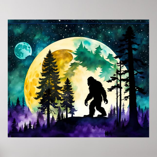 Sasquatch Full moon on the Mountain Poster (Front)