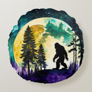 Sasquatch Full moon on the Mountain Round Cushion