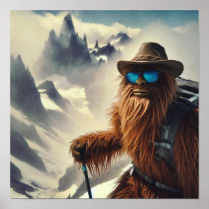 Sasquatch Hiking Mountains Poster